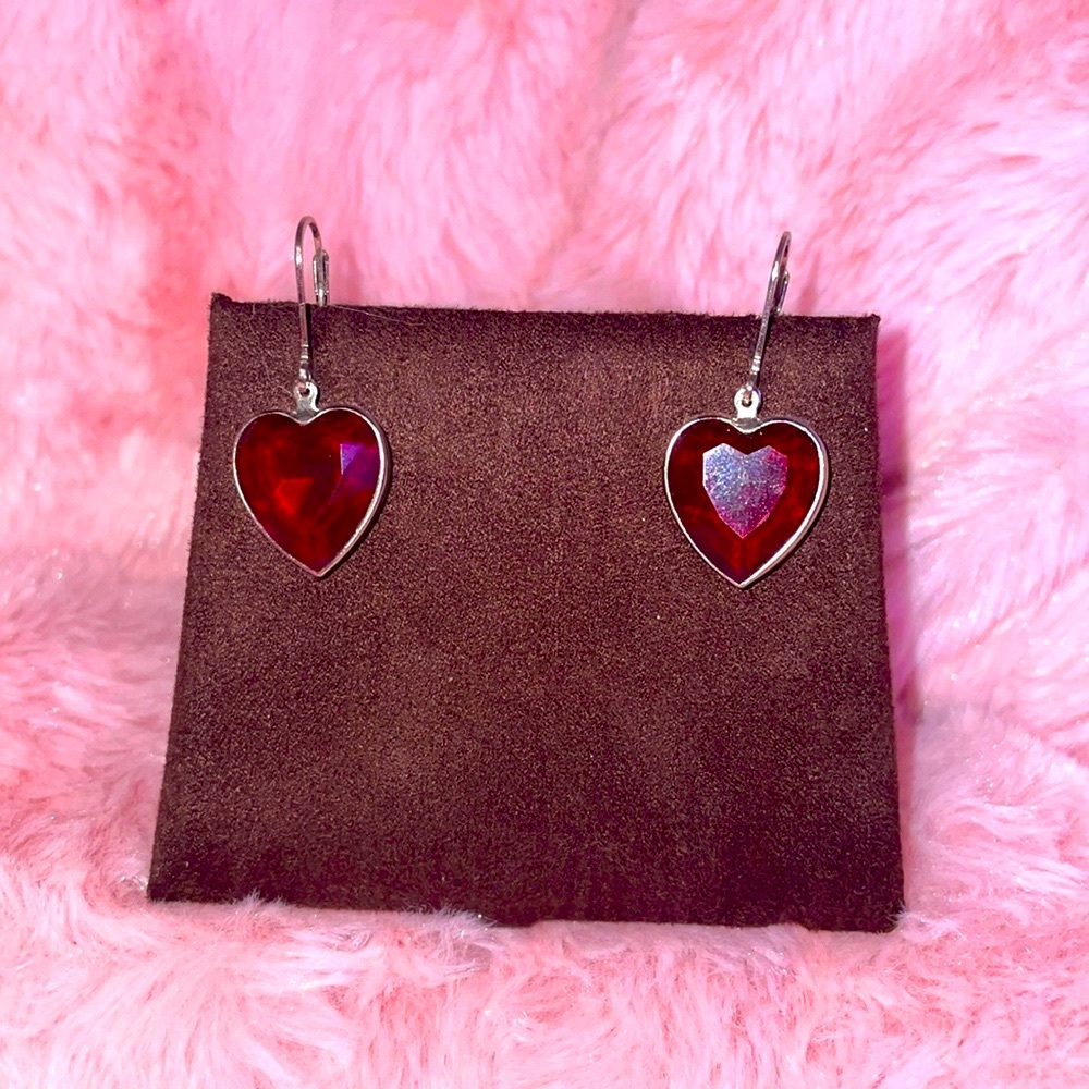 Ruby Heart Dangling Earrings - image 2